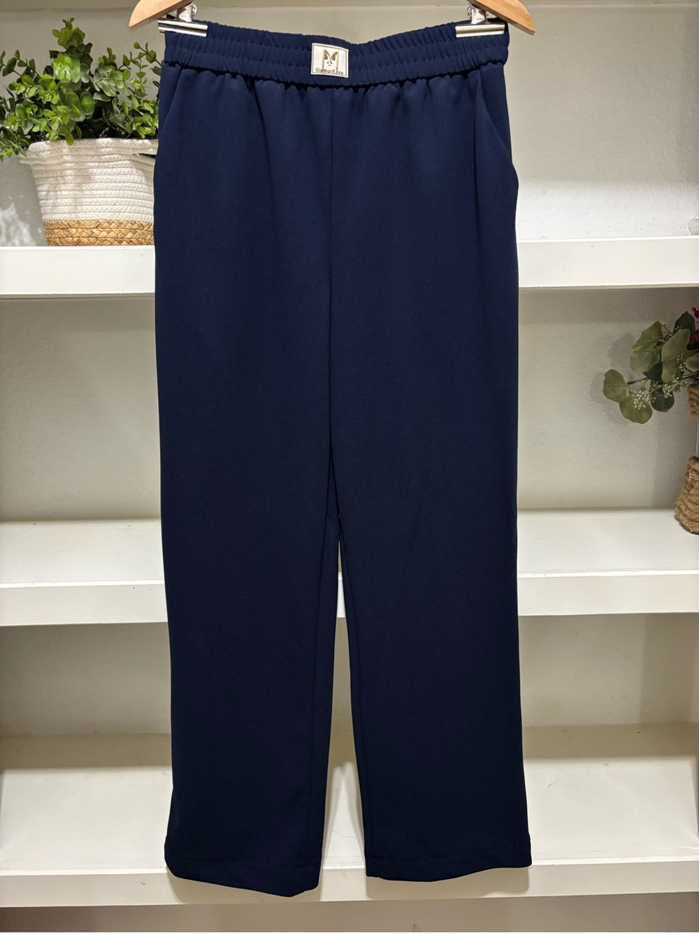 GlamorEase Navy Pull-On Straight-Leg Trousers